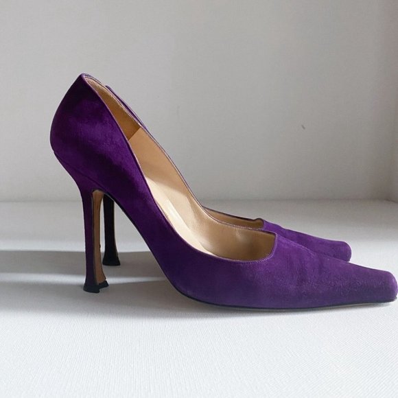 Vintage Manolo Blahnik Royal Purple Suede Classic Heels 38.5 - Picture 3 of 12